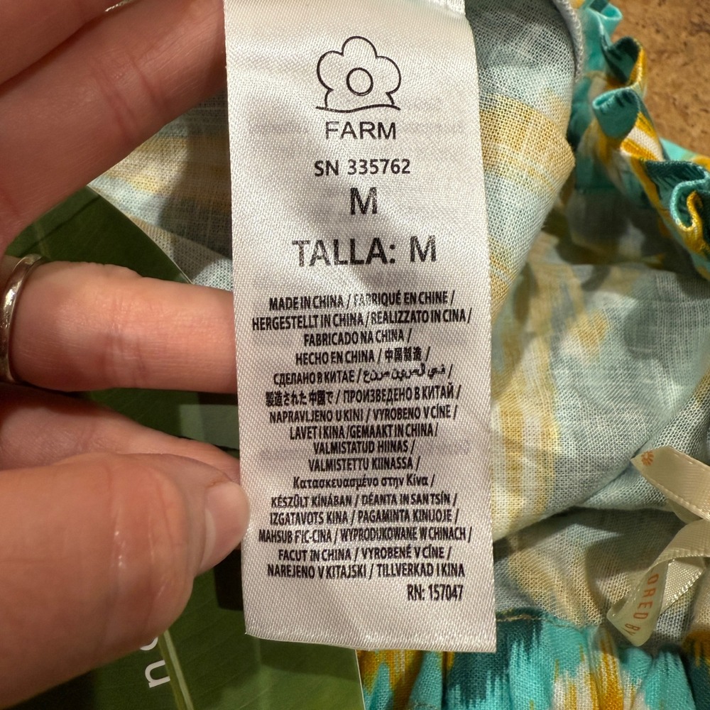 FARM Rio Tropical Tapestry Wide Leg Linen‎ Blend Pants Teal Yellow M Medium NWT - Picture 9 of 11